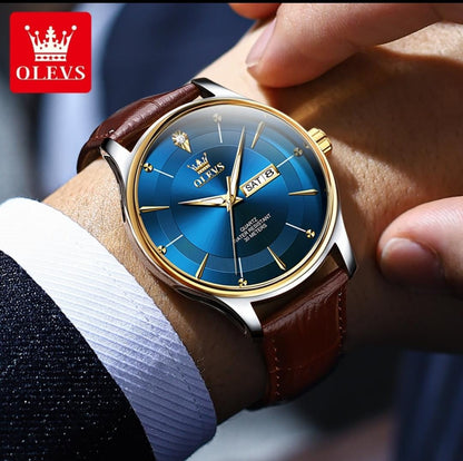 Business men's watches 2025 New Design OLEVS 9908 Casual Luminous Waterproof watch men Leather classic