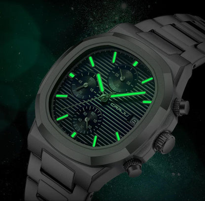 Luxury Man Watch CRRJU 2319  Business Waterproof Male Clock Luminous Date Stainless Steel Square Quartz Watch