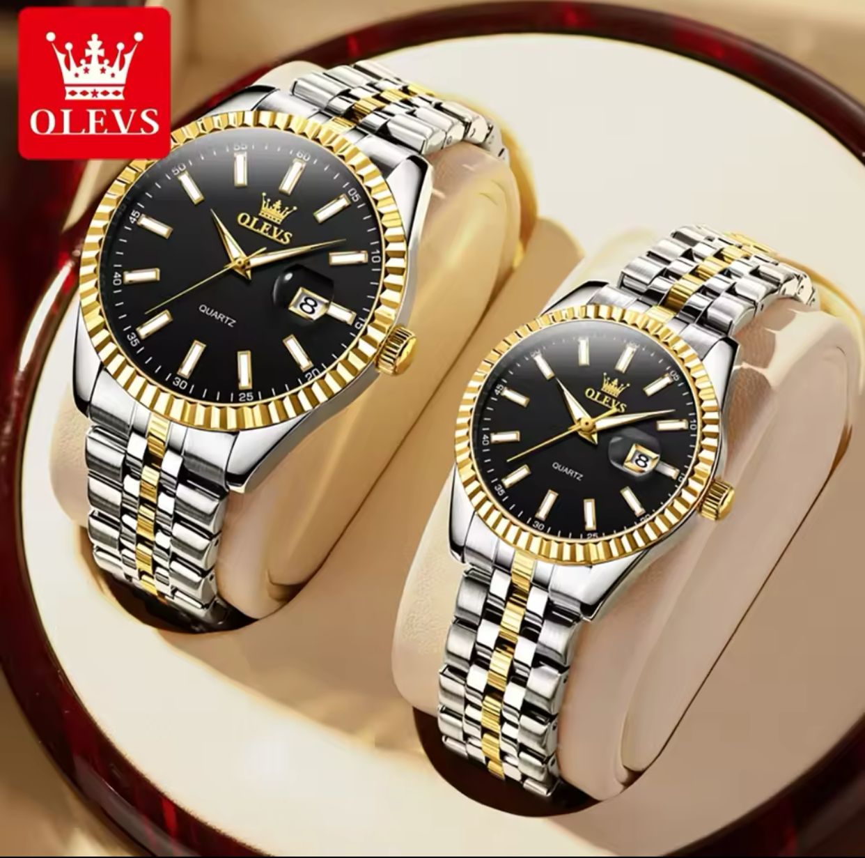 Date display Simple lovers hand OLEVS 5593 couples quartz watch best Stainless steel band watch for sale