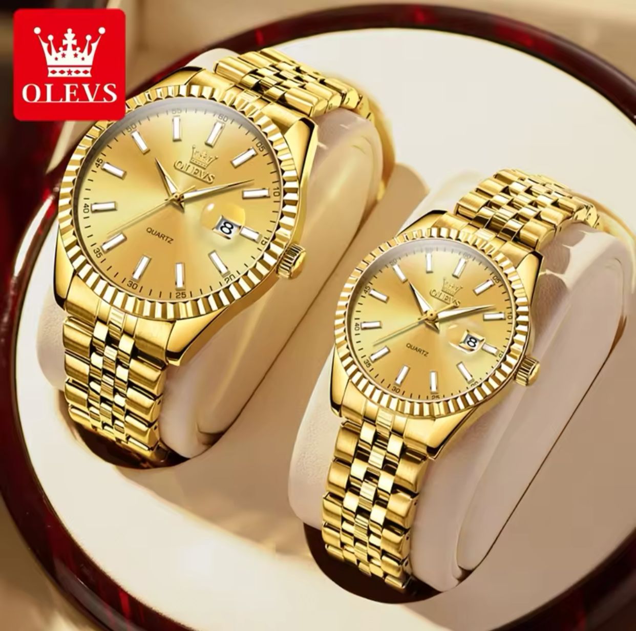Date display Simple lovers hand OLEVS 5593 couples quartz watch best Stainless steel band watch for sale