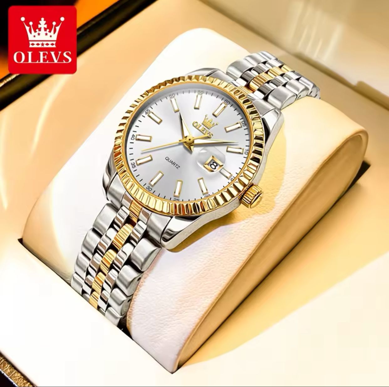 Date display Simple lovers hand OLEVS 5593 couples quartz watch best Stainless steel band watch for sale