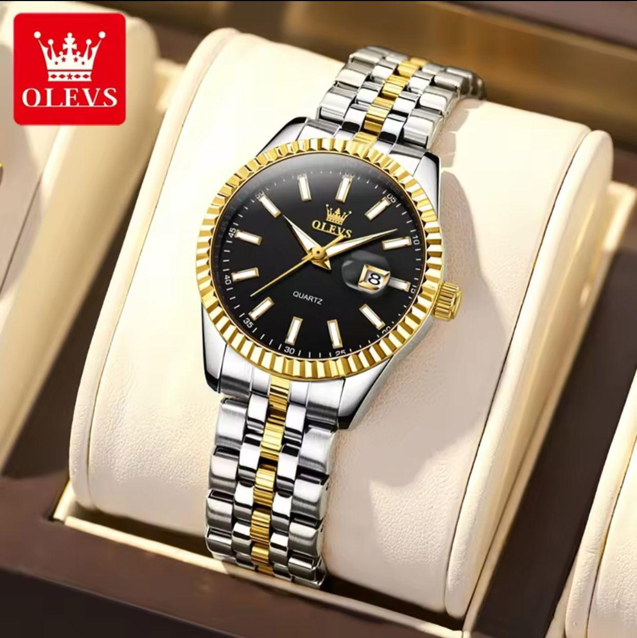 Date display Simple lovers hand OLEVS 5593 couples quartz watch best Stainless steel band watch for sale
