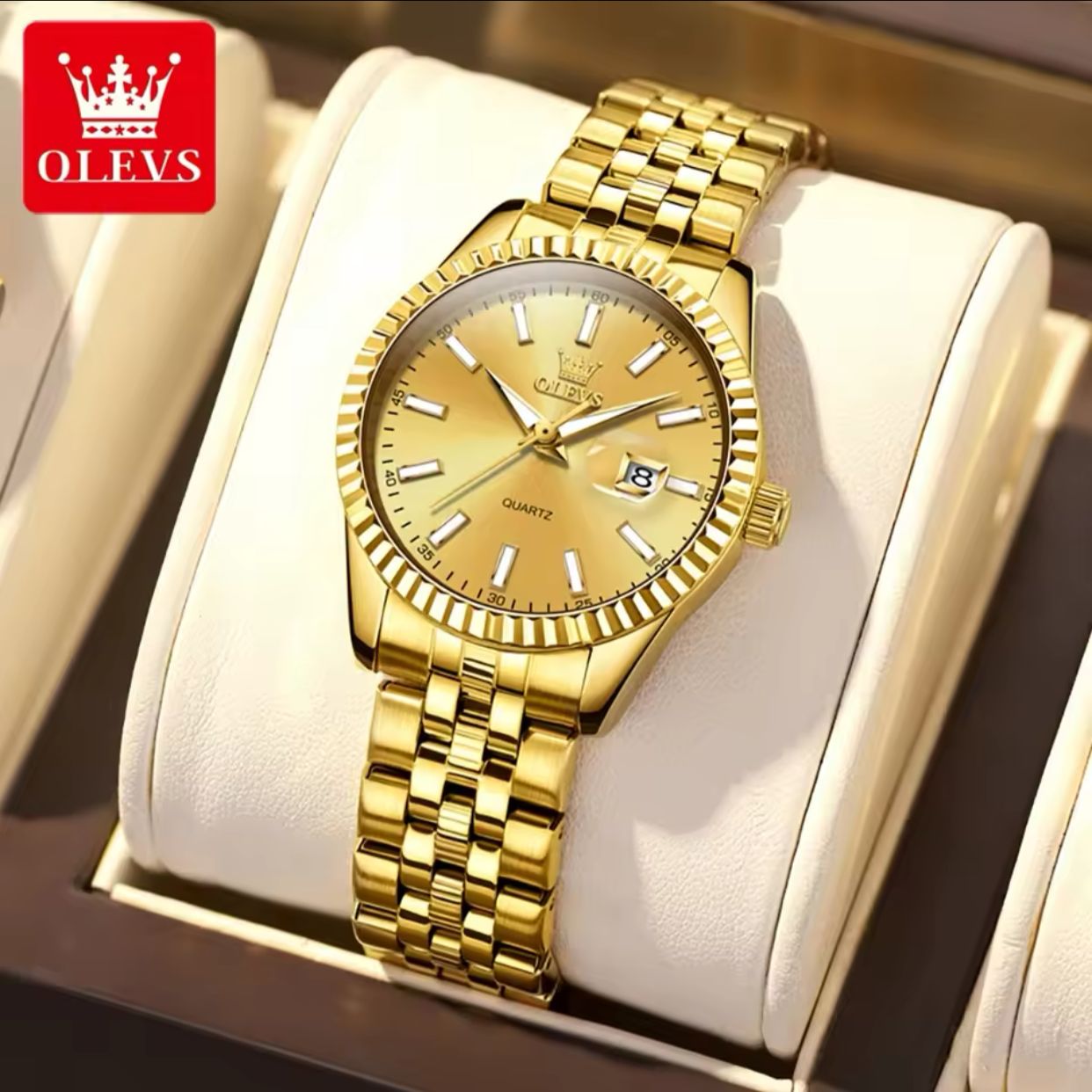 Date display Simple lovers hand OLEVS 5593 couples quartz watch best Stainless steel band watch for sale