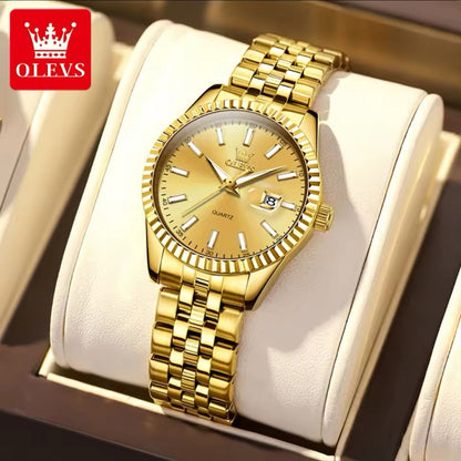 Date display Simple lovers hand OLEVS 5593 couples quartz watch best Stainless steel band watch for sale
