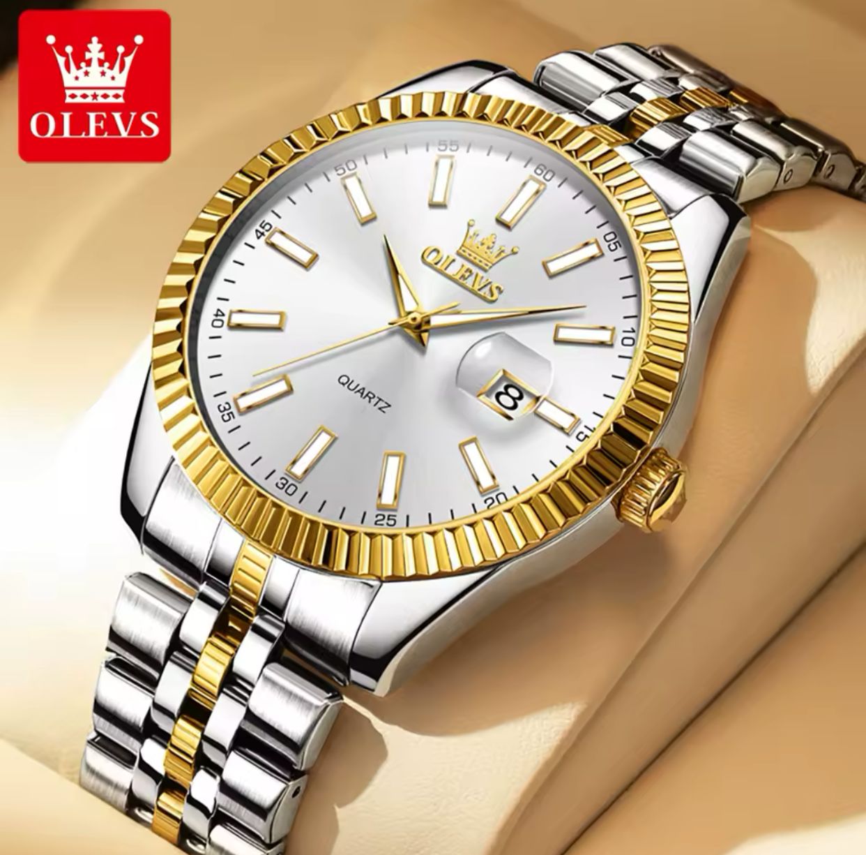 Date display Simple lovers hand OLEVS 5593 couples quartz watch best Stainless steel band watch for sale