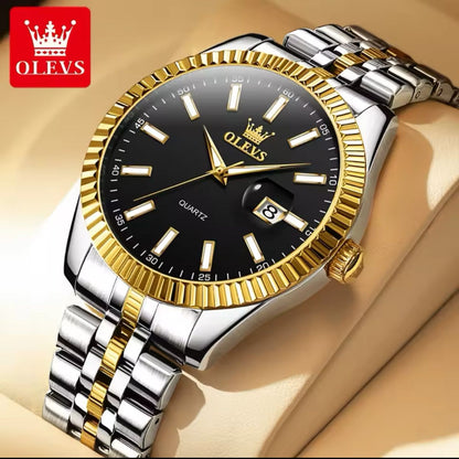 Date display Simple lovers hand OLEVS 5593 couples quartz watch best Stainless steel band watch for sale