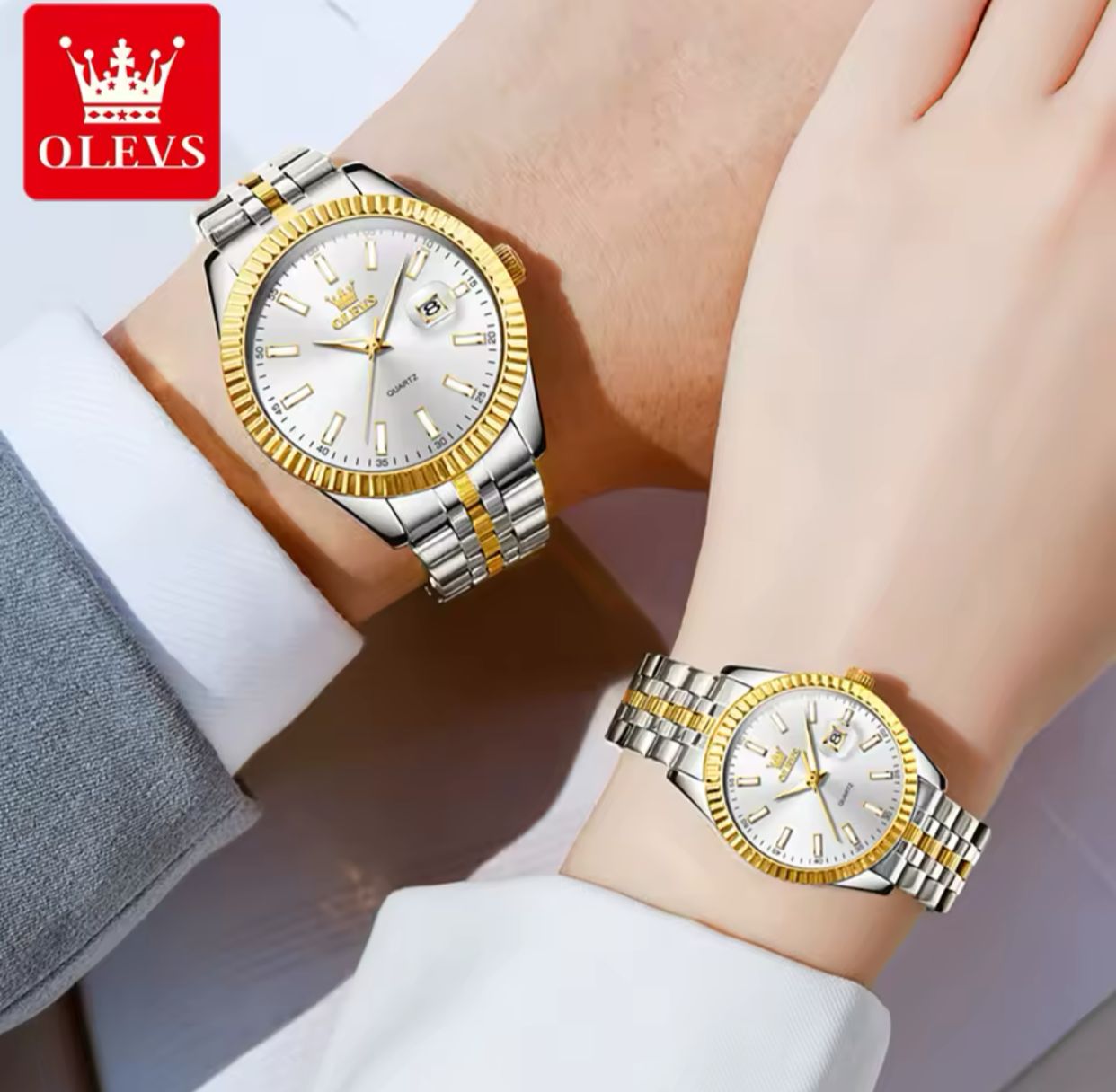Date display Simple lovers hand OLEVS 5593 couples quartz watch best Stainless steel band watch for sale