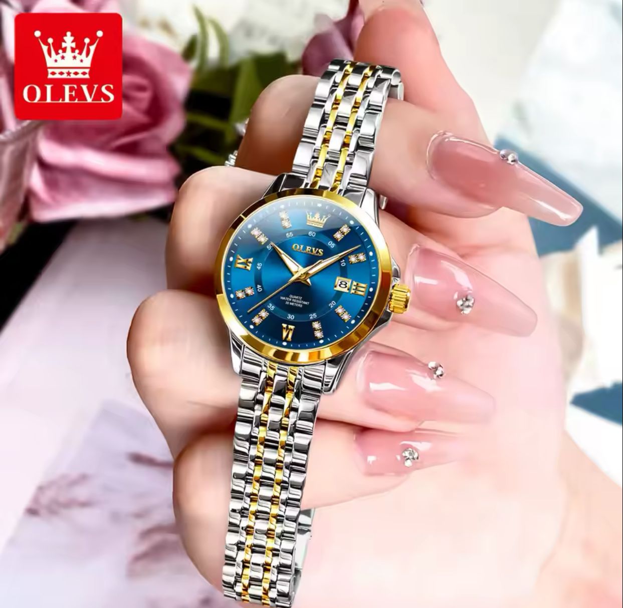 OLEVS 3620 Couple's Watches Top Brand Auto Date Week Luminous Hands Stainless Steel Belt Waterproof Diamond Wristwatches