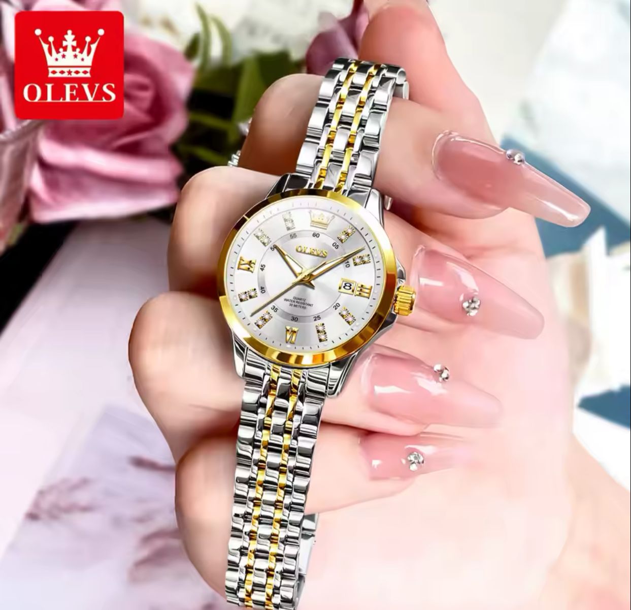 OLEVS 3620 Couple's Watches Top Brand Auto Date Week Luminous Hands Stainless Steel Belt Waterproof Diamond Wristwatches