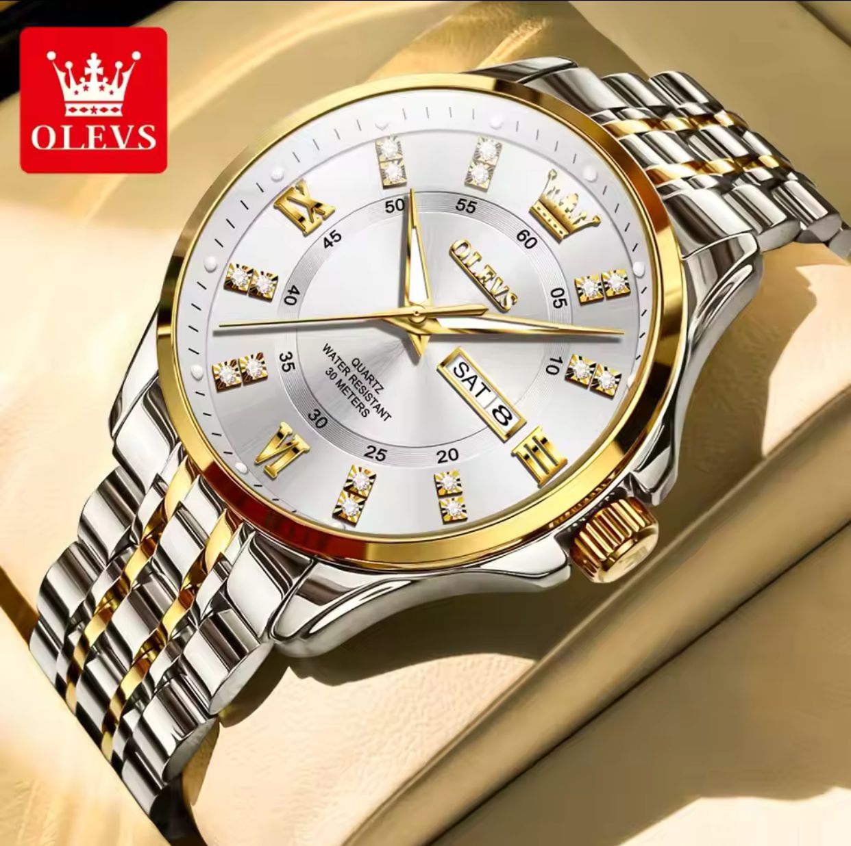 OLEVS 3620 Couple's Watches Top Brand Auto Date Week Luminous Hands Stainless Steel Belt Waterproof Diamond Wristwatches