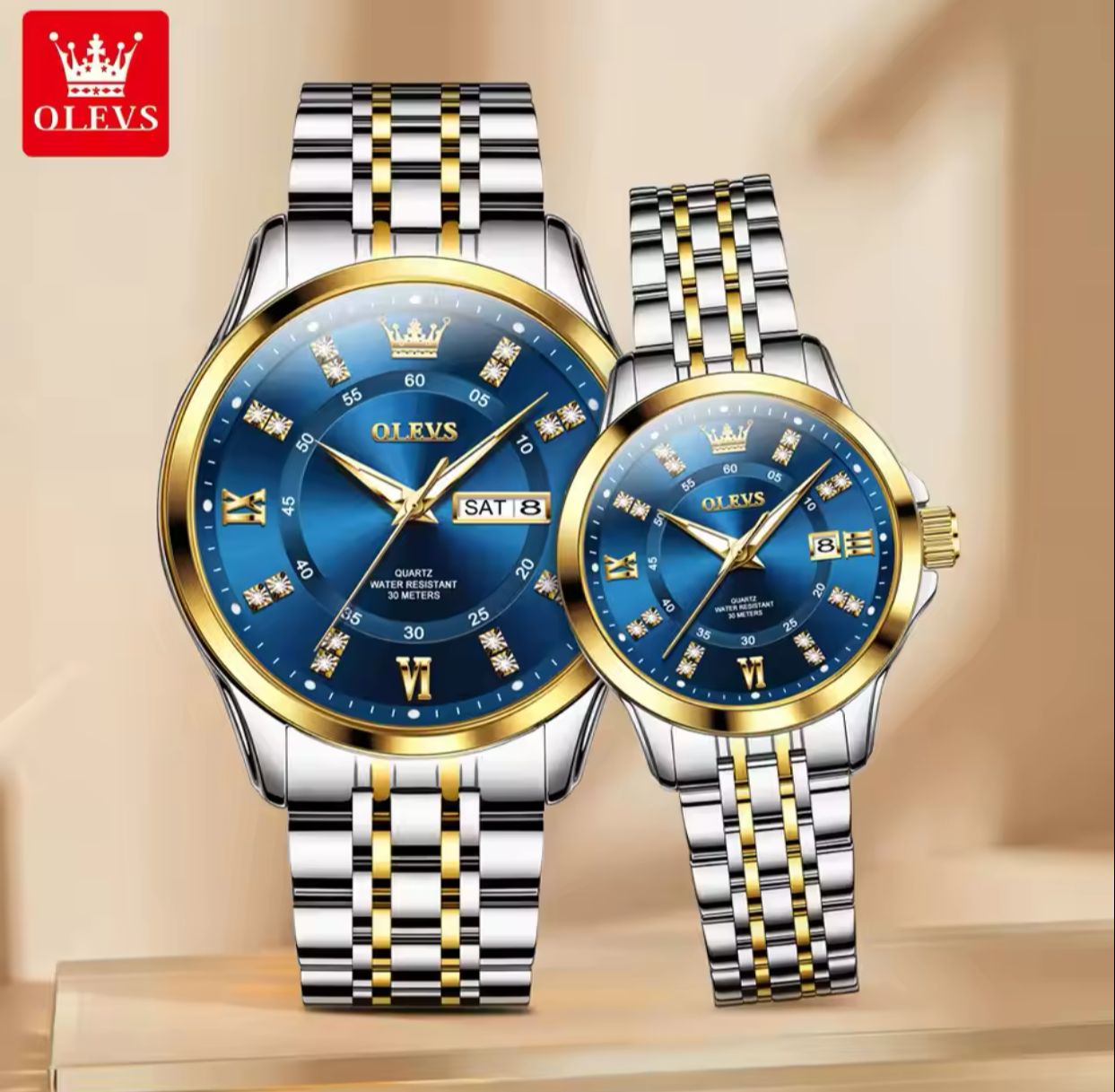 OLEVS 3620 Couple's Watches Top Brand Auto Date Week Luminous Hands Stainless Steel Belt Waterproof Diamond Wristwatches