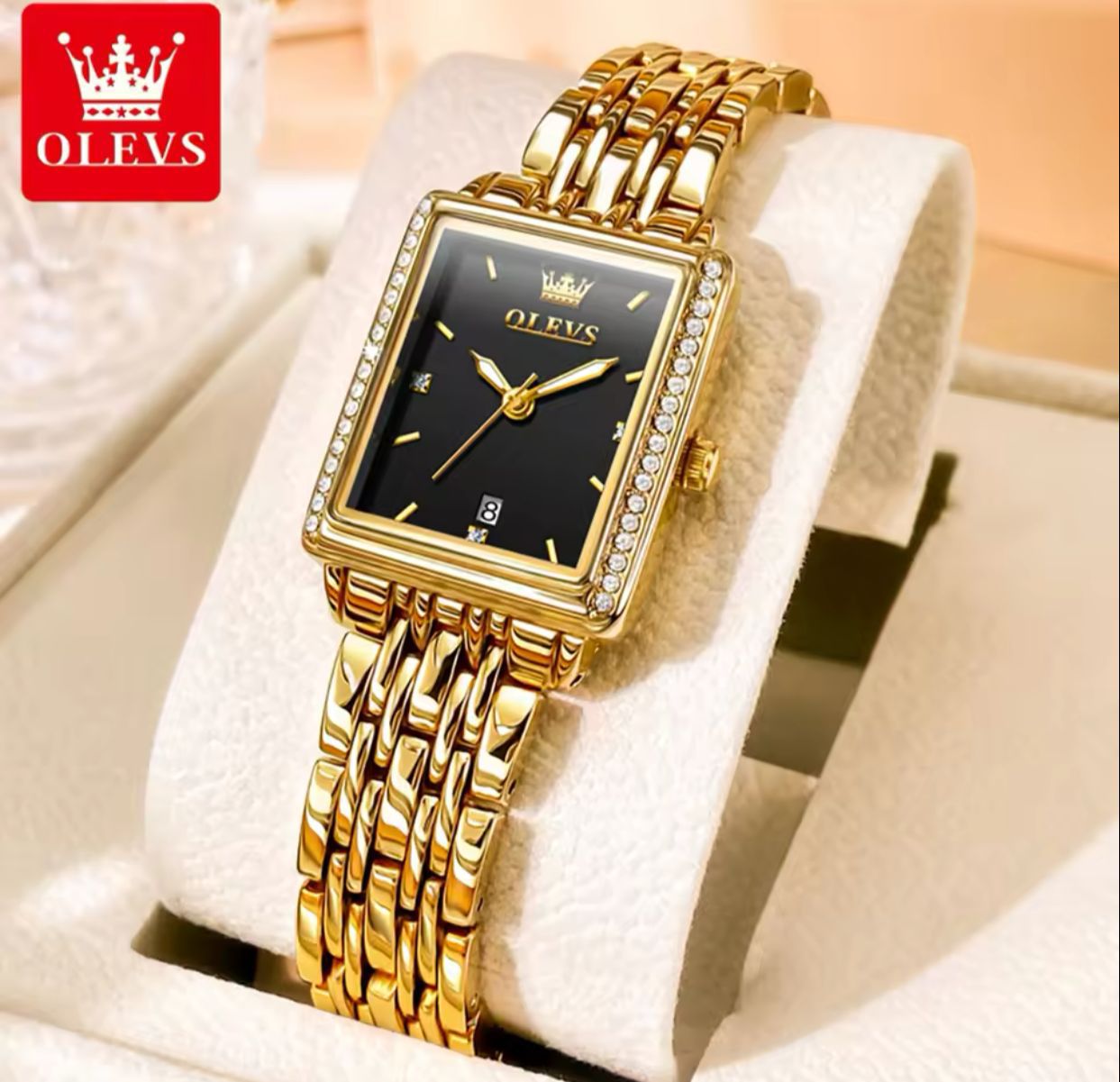 Elegant Quartz Square Ladies Wristwatch  OLEVS 9995 Auto Date Top Brand Original Watch For Women Luxury Waterproof Luminous Watches