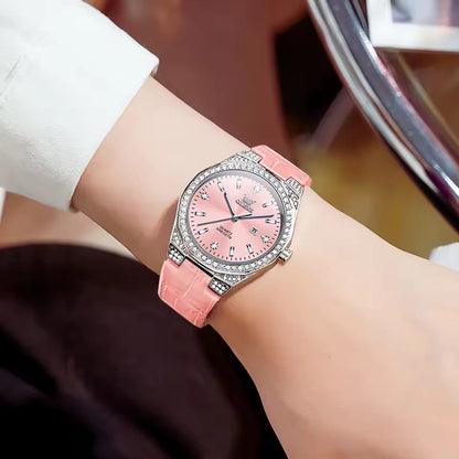 Waterproof Business Quartz Wristwatch OLEVS 5606 High Definition Mirror Classic Genuine Leather Lady Beauty Women Diamond Watch