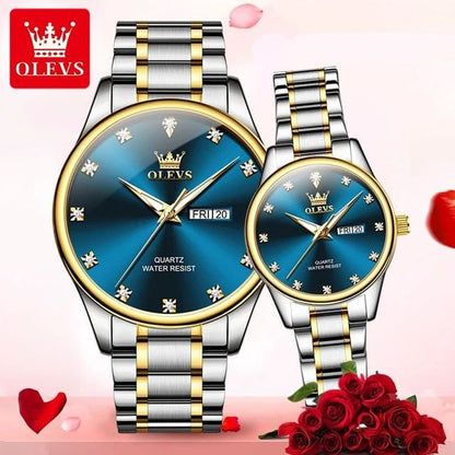 Watch Stainless Steel Life Waterproof Simple Dial Luxury High Quality OLEVS 3612 Blue Golden Luminous Hands Men Female Watches For  Couple