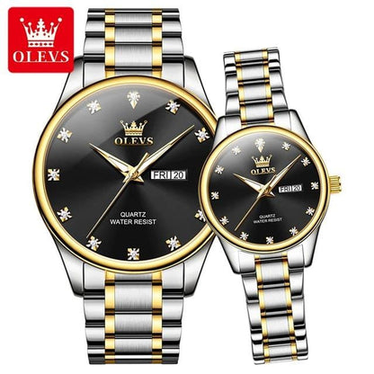 Watch Stainless Steel Life Waterproof Simple Dial Luxury High Quality OLEVS 3612 Blue Golden Luminous Hands Men Female Watches For  Couple