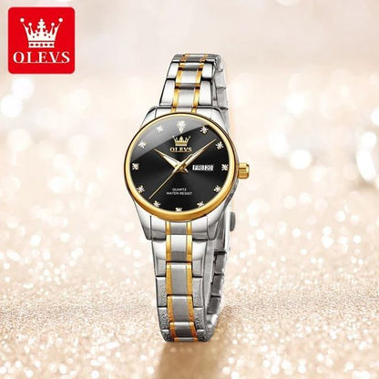 Watch Stainless Steel Life Waterproof Simple Dial Luxury High Quality OLEVS 3612 Blue Golden Luminous Hands Men Female Watches For  Couple
