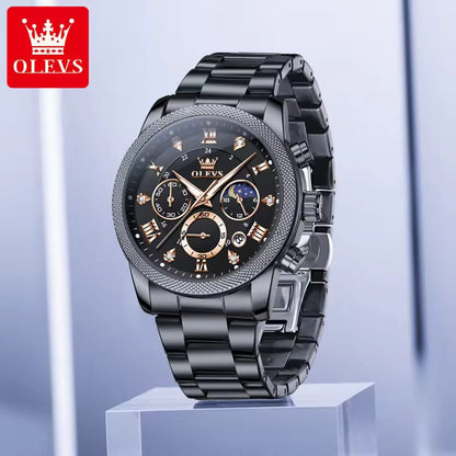 Top Brands Black OLEVS 3660 Gents Quart watches men wrist watches Complete Calendar stainless steel back water resistant watch