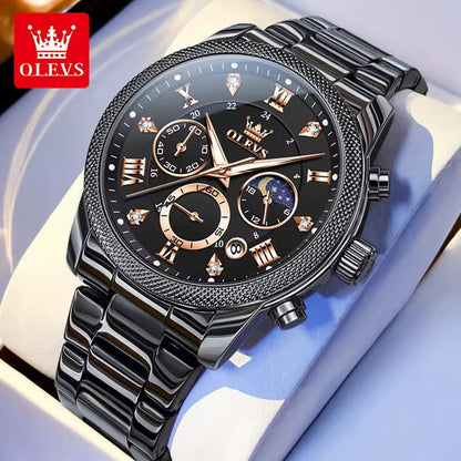 Top Brands Black OLEVS 3660 Gents Quart watches men wrist watches Complete Calendar stainless steel back water resistant watch
