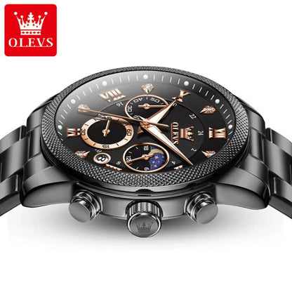 Top Brands Black OLEVS 3660 Gents Quart watches men wrist watches Complete Calendar stainless steel back water resistant watch
