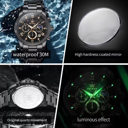 Top Brands Black OLEVS 3660 Gents Quart watches men wrist watches Complete Calendar stainless steel back water resistant watch