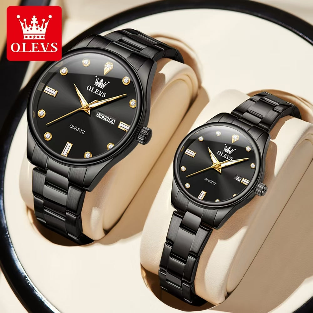 OLEVS 3621 Wrist Lover's Waterproof Fashion Couple Watch Business Luxury Date Stainless Steel Strap Watches Quartz Watches