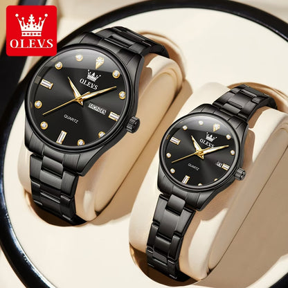 OLEVS 3621 Wrist Lover's Waterproof Fashion Couple Watch Business Luxury Date Stainless Steel Strap Watches Quartz Watches