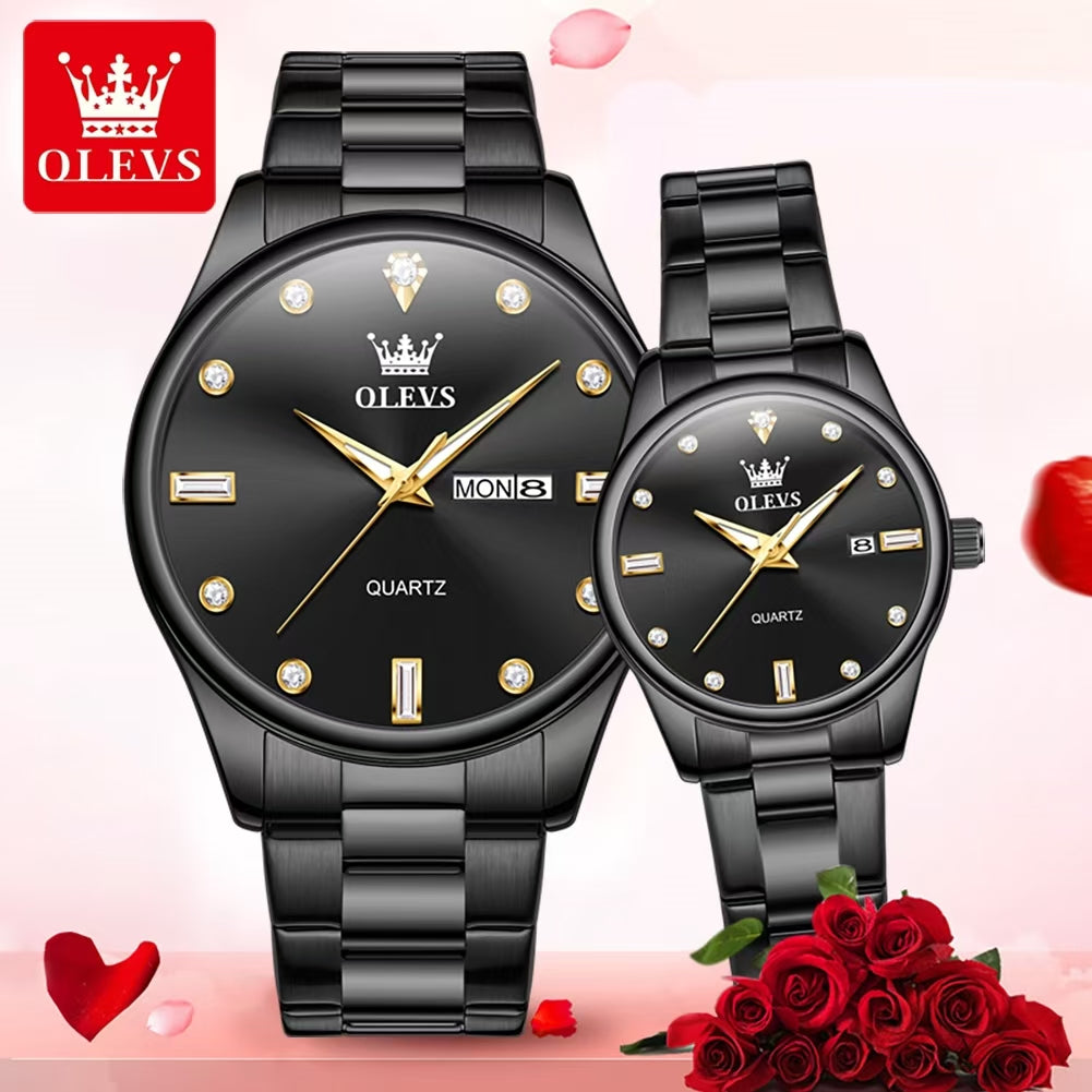 OLEVS 3621 Wrist Lover's Waterproof Fashion Couple Watch Business Luxury Date Stainless Steel Strap Watches Quartz Watches