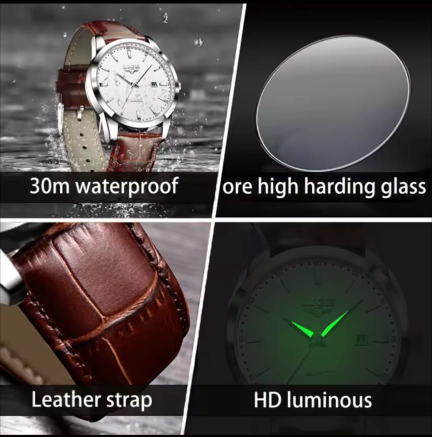 New Mens Watches LIGE 8970 Top Brand Leather  Waterproof Sport Automatic Date Quartz Watch For Men