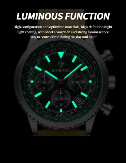 Binbond B6606 6606 Fashion Watches Luxury Brand Genuine Leather Strap Waterproof Sport Japan Quartz Chronograph Watch Men Clock