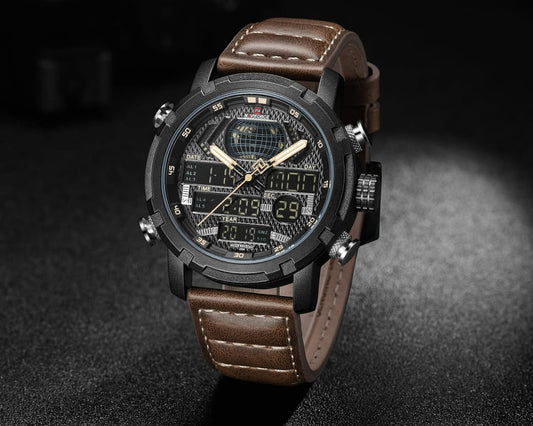 NAVIFORCE 9160 World Map Men's LED Analog Quartz Watch Men Sport Watches Waterproof Wristwatch Male