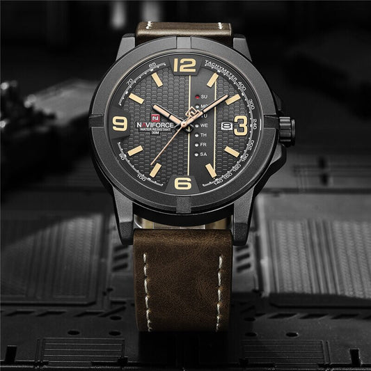 NAVIFORCE 9177 Luxury Brand Sports sport Quartz Watch Man Analog Date Clock Leather Strap Wristwatch