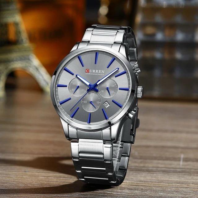 CURREN 8435 Quartz Watches for Men Fashion Stainless Steel Strap Male Wristwatches with Luminous Hands Chronograph Sports Clock