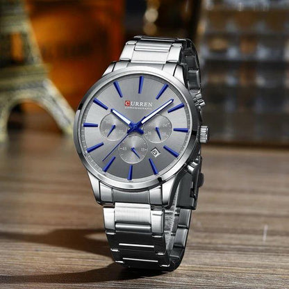 CURREN 8435 Quartz Watches for Men Fashion Stainless Steel Strap Male Wristwatches with Luminous Hands Chronograph Sports Clock
