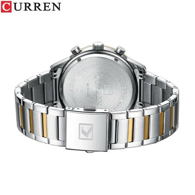 CURREN 8435 Quartz Watches for Men Fashion Stainless Steel Strap Male Wristwatches with Luminous Hands Chronograph Sports Clock