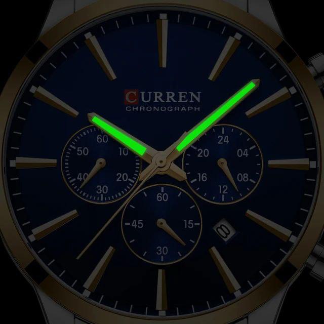 CURREN 8435 Quartz Watches for Men Fashion Stainless Steel Strap Male Wristwatches with Luminous Hands Chronograph Sports Clock