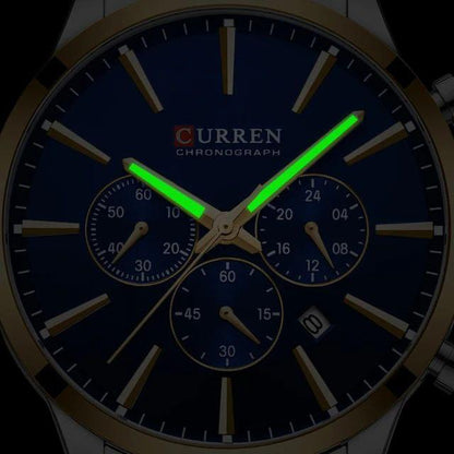 CURREN 8435 Quartz Watches for Men Fashion Stainless Steel Strap Male Wristwatches with Luminous Hands Chronograph Sports Clock