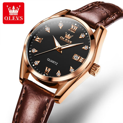 OLEVS 5522 Watch for Women Date Calendar Simple Dial Luxury Leather Strap Waterproof Luminous Elegant Women's Wristwatch