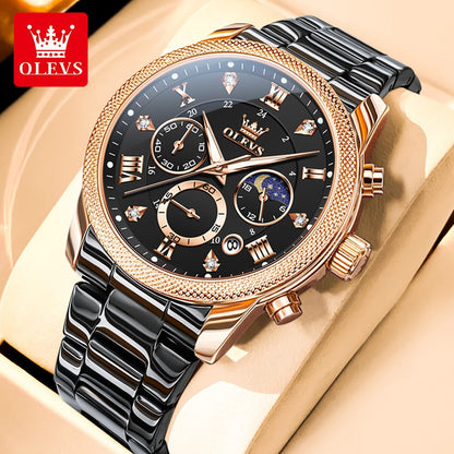 Top Brands Black OLEVS 3660 Gents Quart watches men wrist watches Complete Calendar stainless steel back water resistant watch