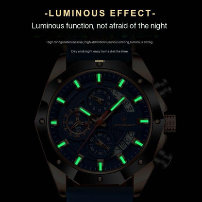 POEDAGAR 913 Waterproof Luminous Sport Business Chronograph Men Night Light Watch Blue Silicone Strap Japan Quartz Men's Watches
