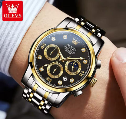 OLEVS 2889 Men Quartz Wristwatch High Quality Chronograph Stainless Steel Band Luminous Calendar Waterproof Casual Watches