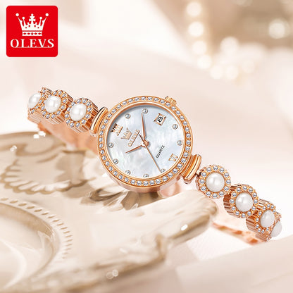 OLEVS 5635 Date Beauty Wristwatch Ladies Luxury Women Diamonds Watches Elegant Stainless Steel Strap Luminous Waterproof Watch