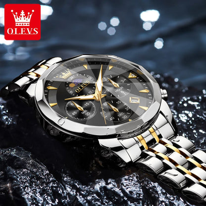 OLEVS 3673 Chronograph Quartz Stainless Steel Waterproof Date Week Fashion Classic Wrist Watches Luxury OLEVS New Men's Watches