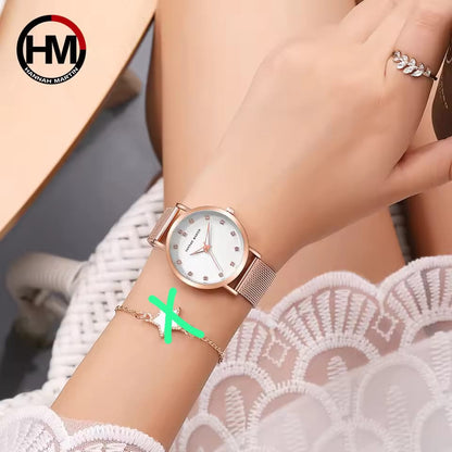 Hannah martin CZ32HTrending Rose Gold Women Hour Stylish Steel Band Waterproof Analog Display Concise Casual Hand Watc