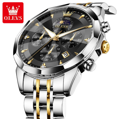 OLEVS 3673 Chronograph Quartz Stainless Steel Waterproof Date Week Fashion Classic Wrist Watches Luxury OLEVS New Men's Watches