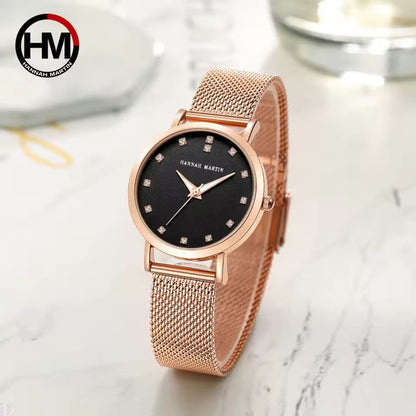 Hannah martin CZ32HTrending Rose Gold Women Hour Stylish Steel Band Waterproof Analog Display Concise Casual Hand Watc