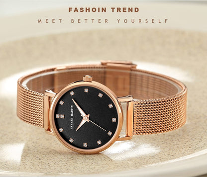 Hannah martin CZ32HTrending Rose Gold Women Hour Stylish Steel Band Waterproof Analog Display Concise Casual Hand Watc