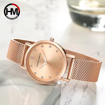 Hannah martin CZ32HTrending Rose Gold Women Hour Stylish Steel Band Waterproof Analog Display Concise Casual Hand Watc