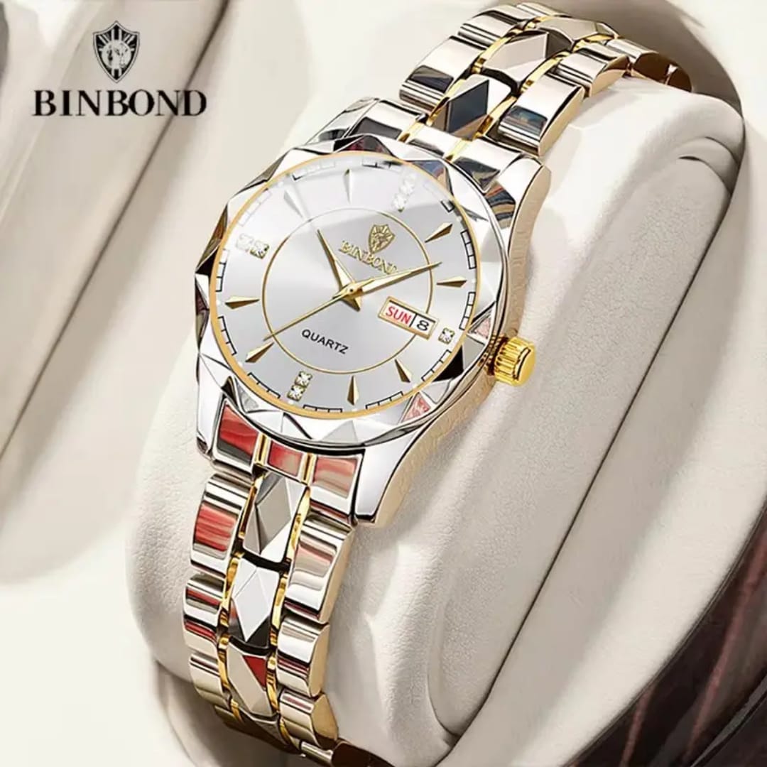 BINBOND 5552 Fashion Brand Women Watch Sports Steel Band 50M Waterproof Luminous Female Business Ladys Wristwatches