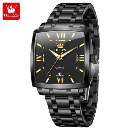 For OLEVS 2969 Top Brand Luxury Stainless Steel Square Dial Calendar Quartz Clock Watches Male Business Leisure Antique Fashion