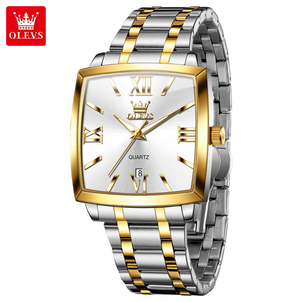 For OLEVS 2969 Top Brand Luxury Stainless Steel Square Dial Calendar Quartz Clock Watches Male Business Leisure Antique Fashion